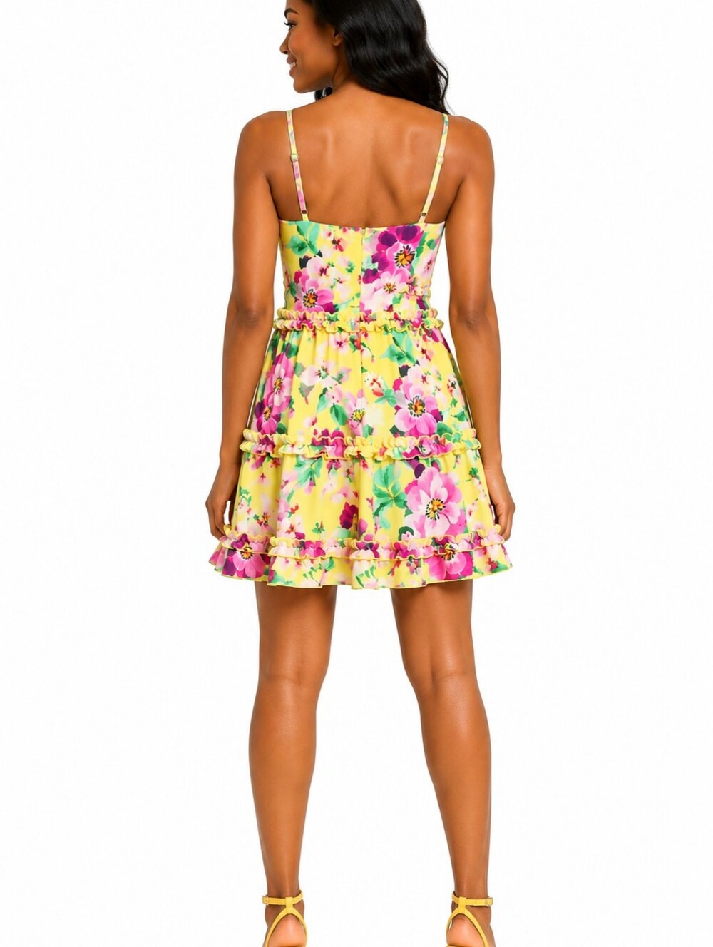 Haute Monde Yellow Floral Ruffle Mini Dress - SIZE Large NWT - Picture 2 of 10